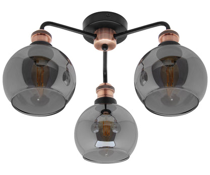 Modern Grey Glass Ceiling Light 3 Globe Shades