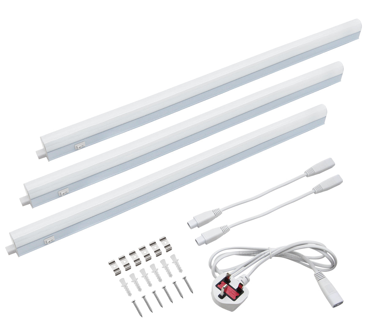 24w LED T5 Under Cabinet Link Light 6000k Cool White 220-240v AC Pack of 3 x 575mm with Plug UC575