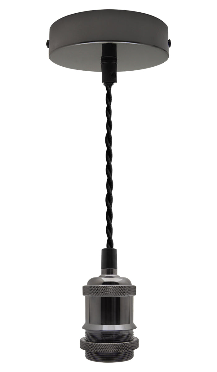 Industrial Vintage Ceiling Pendant Lamp Holder Black Nickel E27 Fitting M0219
