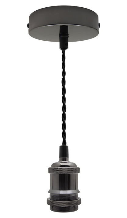Industrial Vintage Ceiling Pendant Lamp Holder Black Nickel E27 Fitting M0219
