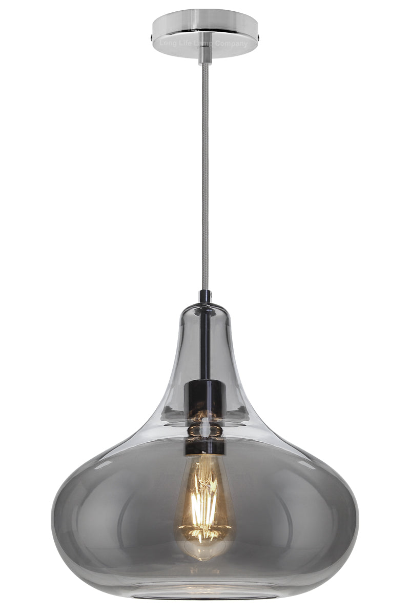 Modern Ceiling Glass Pendant Light Smoked Grey Tear Drop Dome Lamp Shade M0240 - Free delivery on all orders