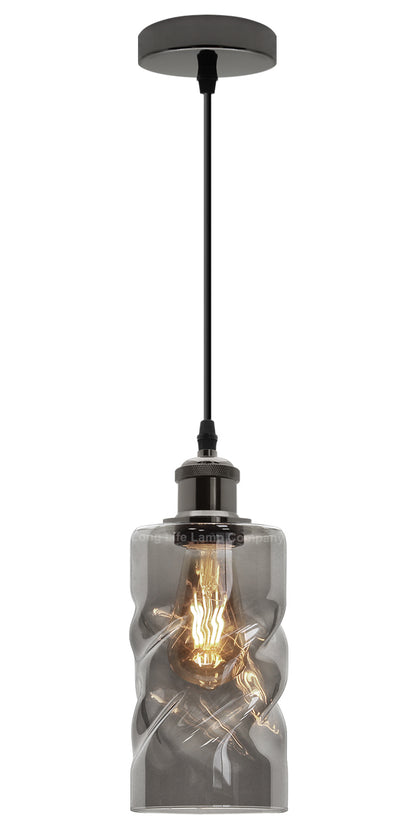 Vintage Smoked Grey Twisted Cylinder Glass Ceiling Pendant Lamp M0242