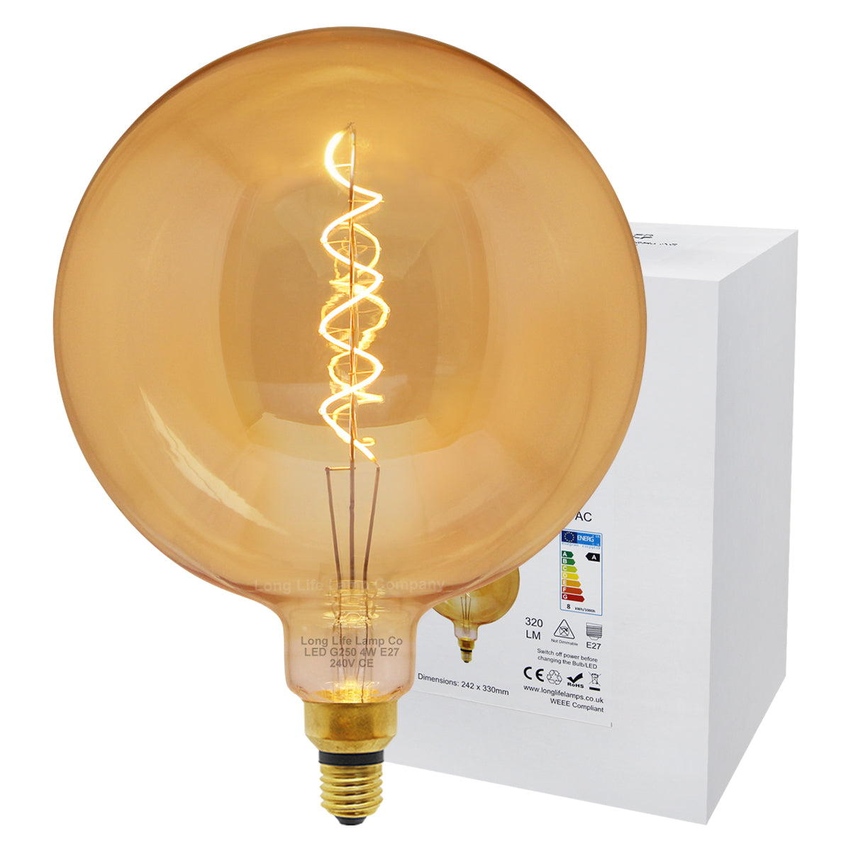 4w Industrial Vintage LED Globe E27 Amber Smoked Glass