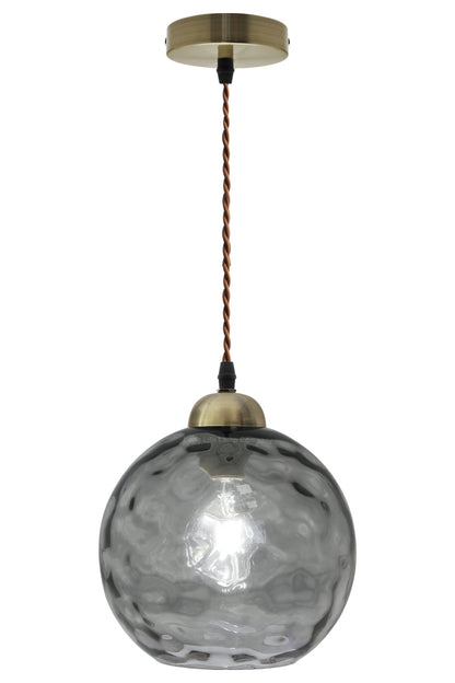 Vintage Globe Smoked Grey Ripple Glass Ceiling Pendant Lamp Glass H3005