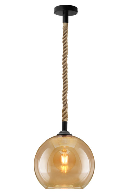 Vintage Industrial Amber Smoked Rope Glass Globe Ceiling Pendant Lamp H3007