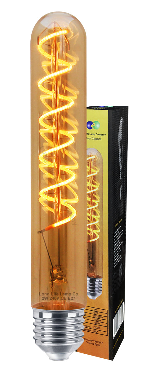 Vintage LED 2W T30 Teardrop Spiral Tube Bulb E27 - Free delivery on all orders