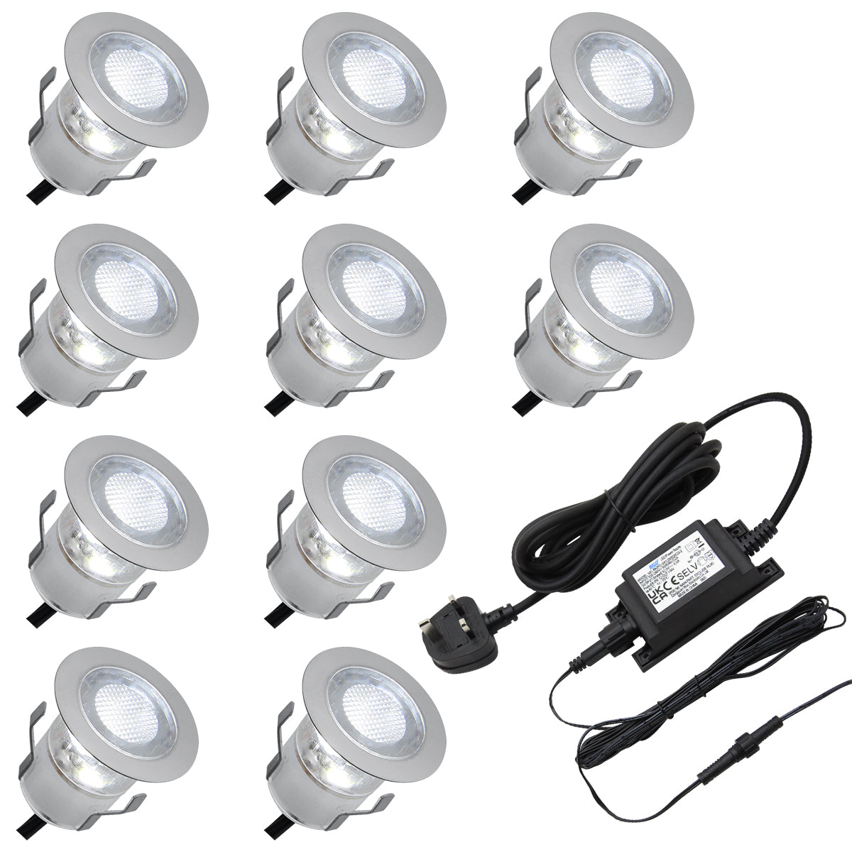 IP68 Outdoor LED Decking Lights 30mm Round Cool White 6500k 10 Kit DEC10CW