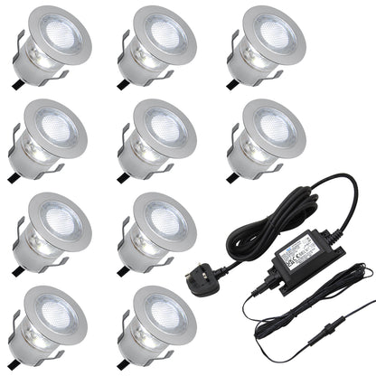 IP68 Outdoor LED Decking Lights 30mm Round Cool White 6500k 10 Kit DEC10CW