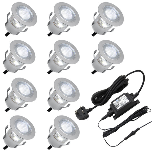 IP68 Outdoor LED Decking Lights 30mm Round Cool White 6500k 10 Kit DEC10CW