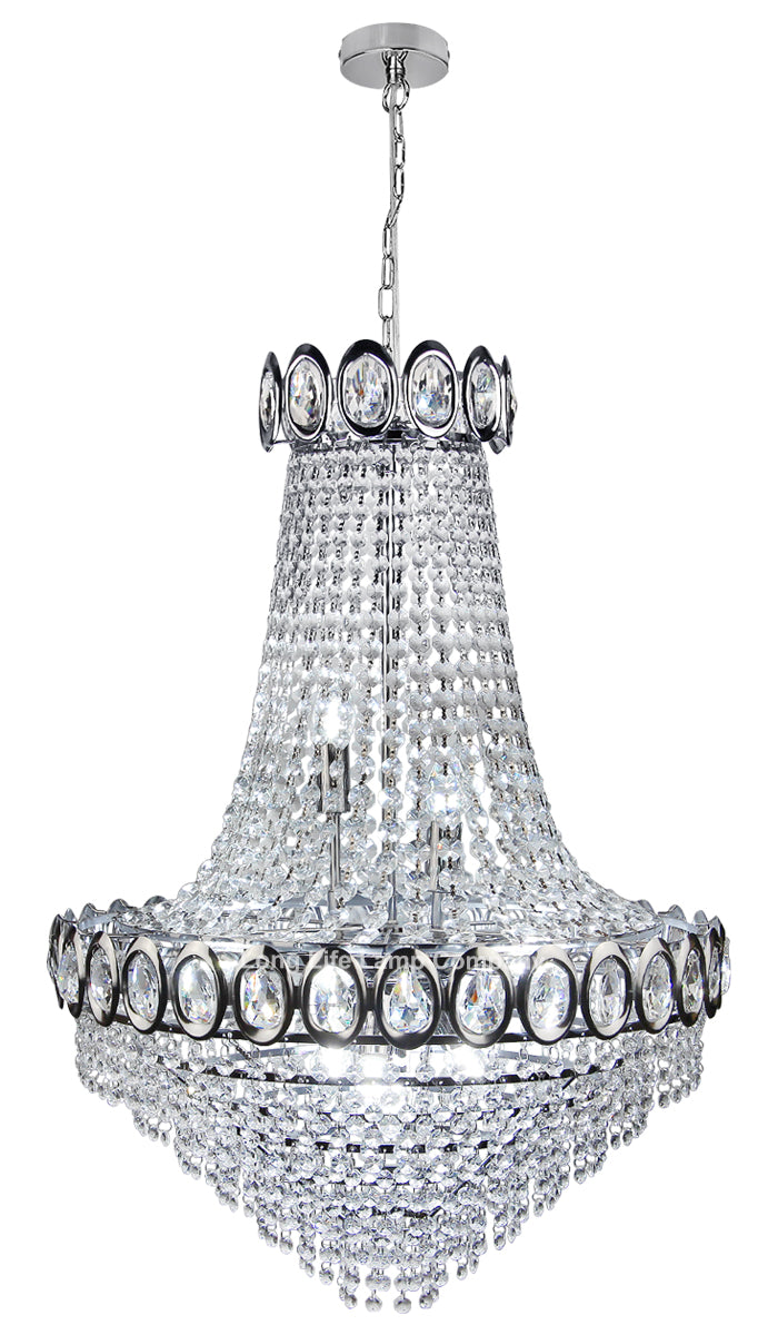 Large Ceiling Crystal Pendant Chandelier Suspended Chrome Frame Cascading Droplets