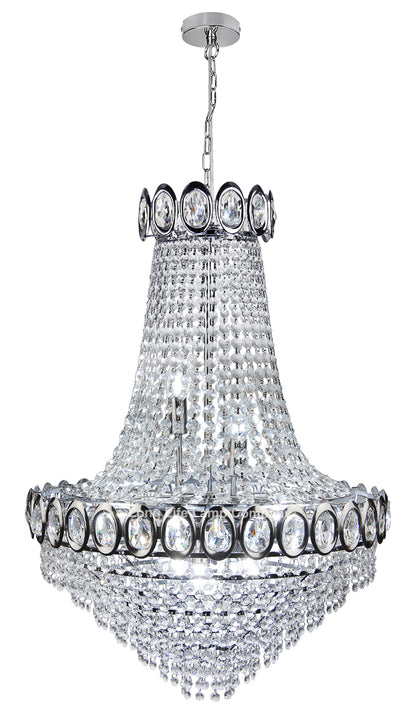 Large Ceiling Crystal Pendant Chandelier Suspended Chrome Frame Cascading Droplets