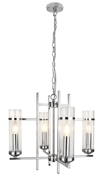 4 Light Chrome Lantern Pendant Glass Ceiling Light