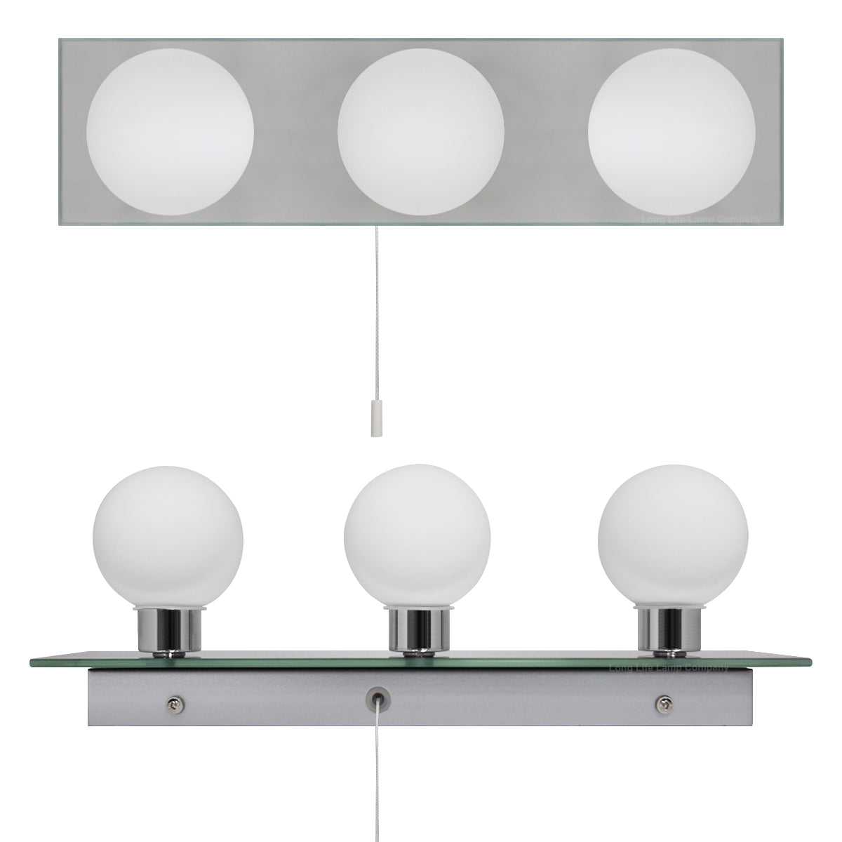 Opaque 3 Mini Globe Bathroom Mirror Light with Pull Cord IP44