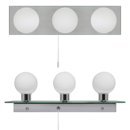 Opaque 3 Mini Globe Bathroom Mirror Light with Pull Cord IP44