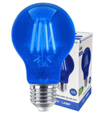 6W LED BLUE Light Bulb E27 Screw Cap Glass A60