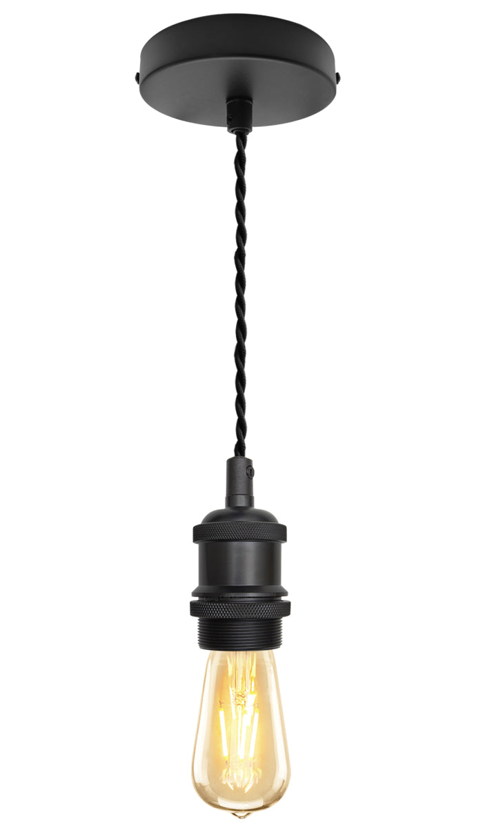 Industrial Vintage Ceiling Pendant Lamp Holder Matte Black E27 Fitting H3065