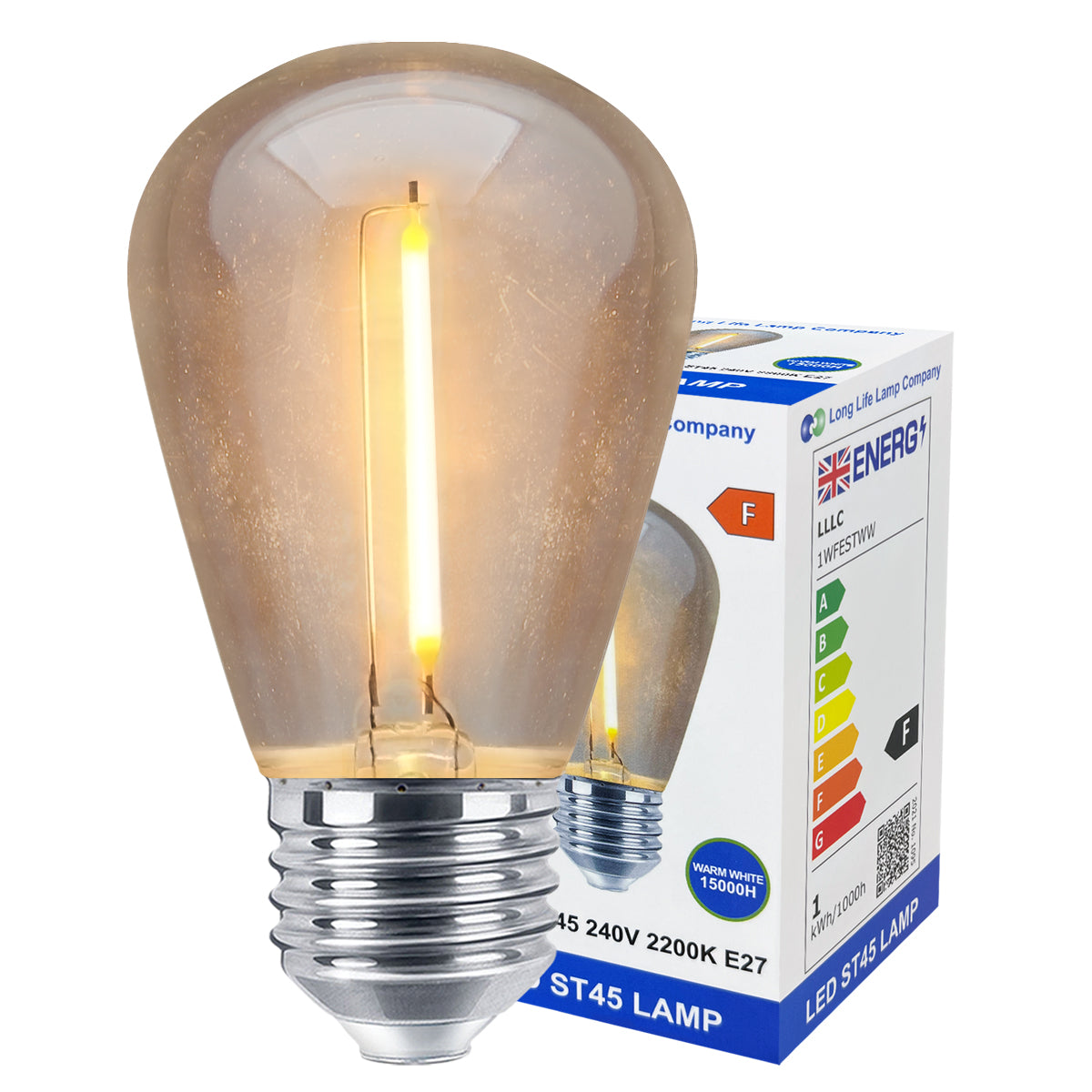 Pack of 2 LED Filament Light Bulb 1w E27 Edison Screw Warm White Decorative Festoon Lamp