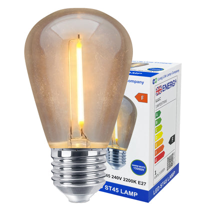 Pack of 2 LED Filament Light Bulb 1w E27 Edison Screw Warm White Decorative Festoon Lamp