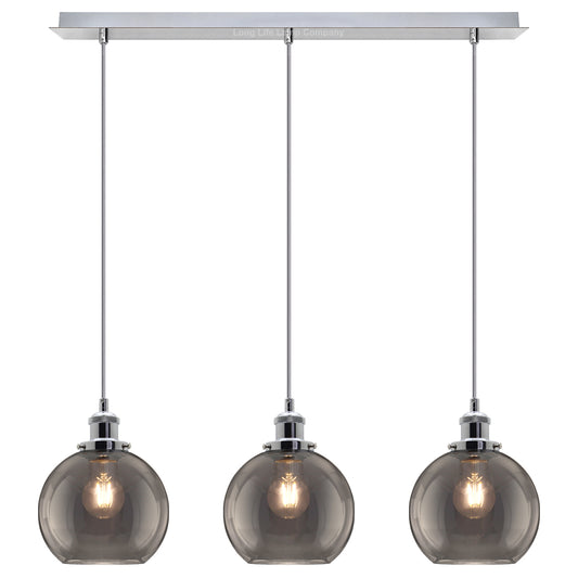 Vintage 3 Lights Ceiling Pendant Lamp Cluster Mini Glass Globe Shades Smoked Grey H3044