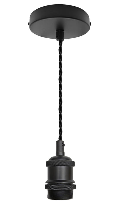 Industrial Vintage Ceiling Pendant Lamp Holder Matte Black E27 Fitting H3065