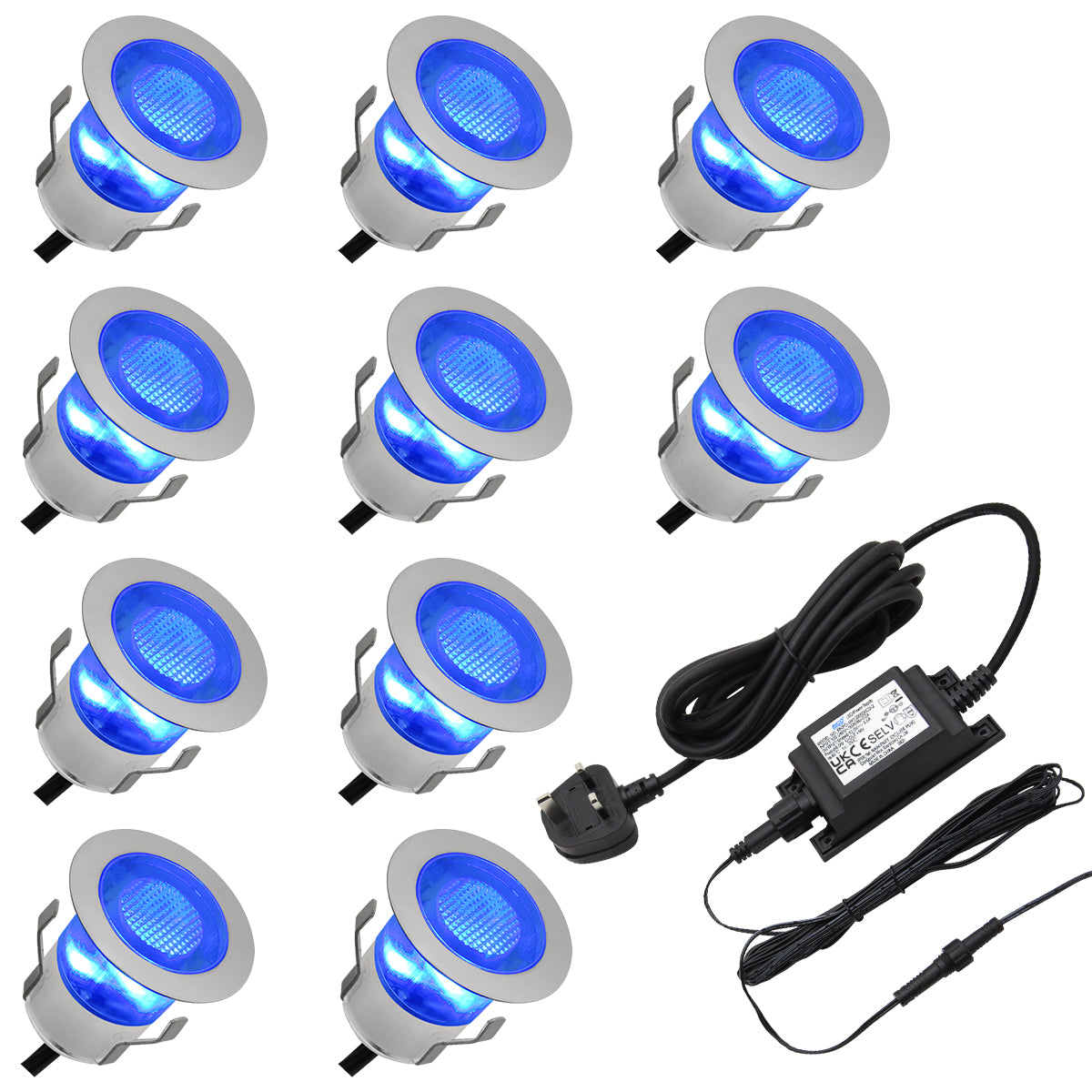 IP68 Outdoor LED Decking Lights 30mm Round Blue 10 Kit DEC10BL