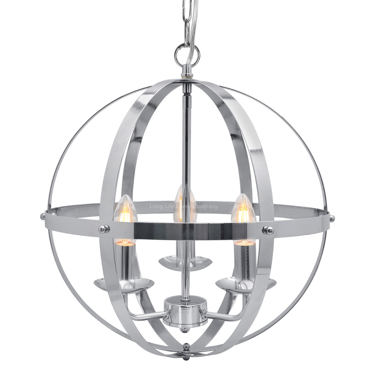 Industrial Ceiling 3 Light Globe Pendant Light Chrome Chained Lantern H3090