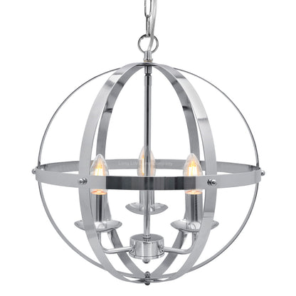 Industrial Ceiling 3 Light Globe Pendant Light Chrome Chained Lantern H3090