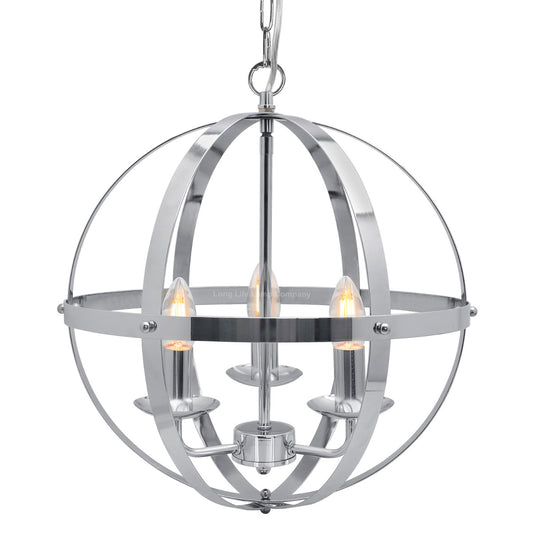 Industrial Ceiling 3 Light Globe Pendant Light Chrome Chained Lantern H3090