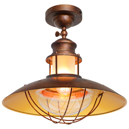 Industrial Rustic Copper Caged Flush Mount Ceiling Light H3105