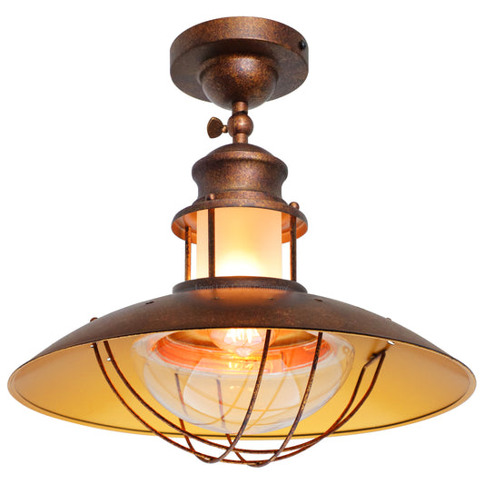 Industrial Rustic Copper Caged Flush Mount Ceiling Light H3105