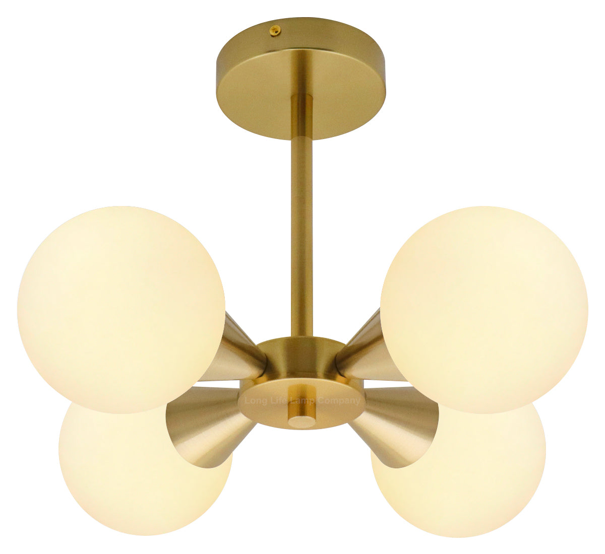 Antique Brass Ceiling Pendant Light with 4 Opal Globe Frosted Glass Lamp Shades