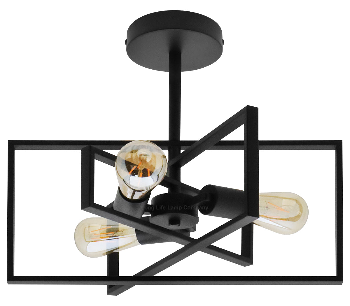 Modern Rectangular Black Ceiling Pendant Light 3 Light Semi Flush