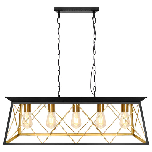 Large Vintage Black Hanging Ceiling Lantern Cage 5 Fitting Brass Pendant Light H3116