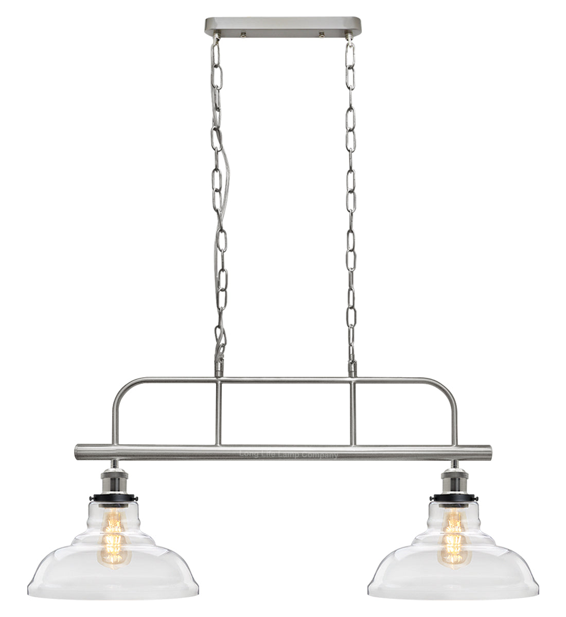 Industrial Ceiling Brush Chrome Bar 2 Clear Glass Lamp Shade Pendant Light
