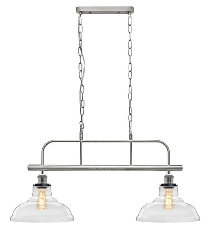 Industrial Ceiling Brush Chrome Bar 2 Clear Glass Lamp Shade Pendant Light
