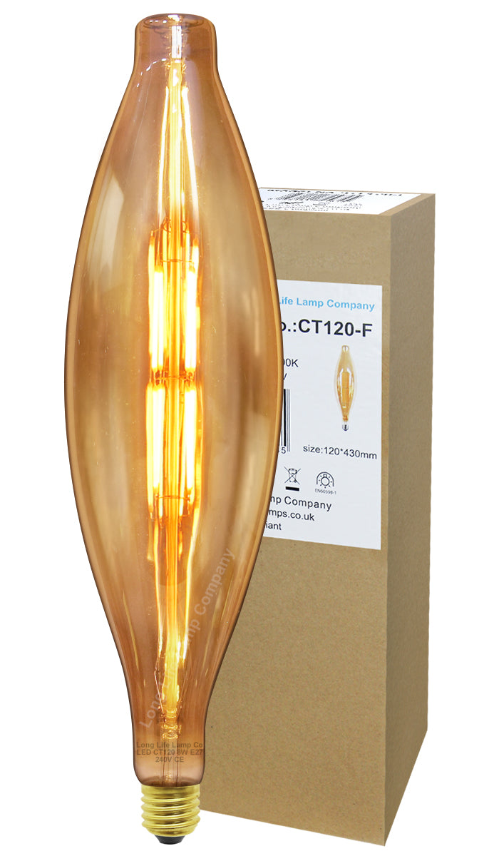 8w Tubular Antique Vintage LED E27 Smoked Glass