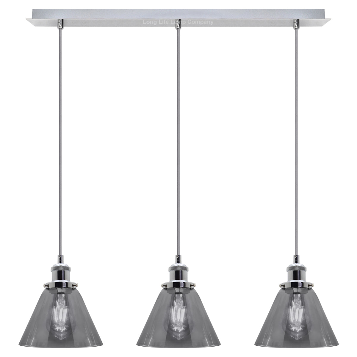 Vintage Industrial 3 Light Ceiling Pendant Lamp Mini Glass Sconce Smoked Grey Shades K403