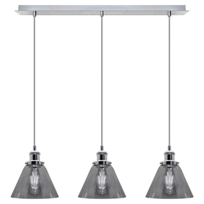 Vintage Industrial 3 Light Ceiling Pendant Lamp Mini Glass Sconce Smoked Grey Shades K403