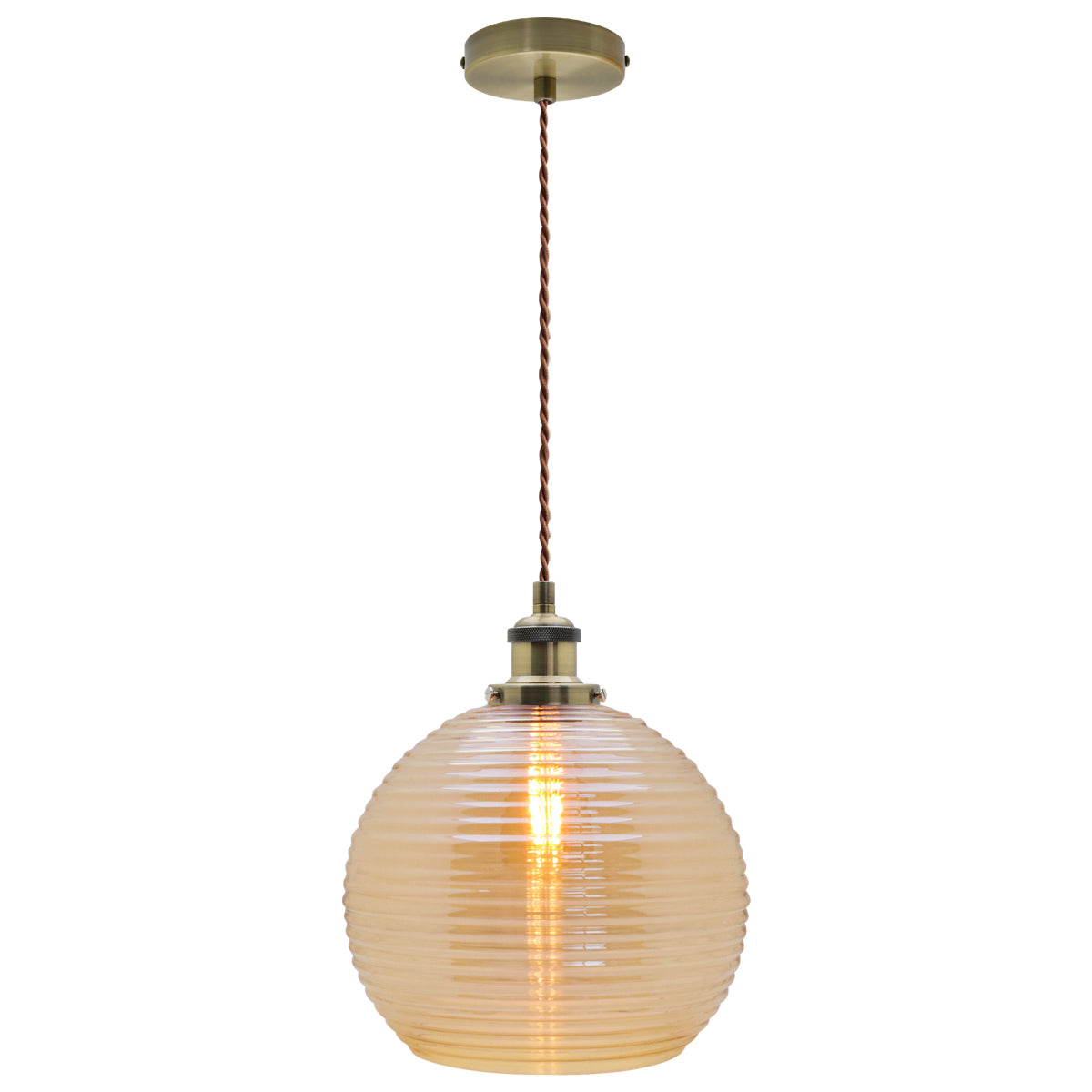 Modern Vintage Smoked Gold Ribbed Glass Globe Ceiling Pendant Lamp Shade
