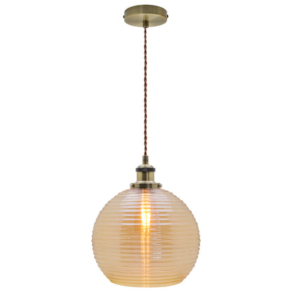 Modern Vintage Smoked Gold Ribbed Glass Globe Ceiling Pendant Lamp Shade