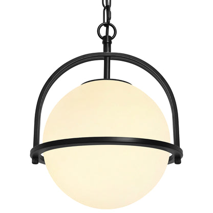 Industrial Nautical Ceiling Pendant Light Opal Globe Glass Black Chain Suspended
