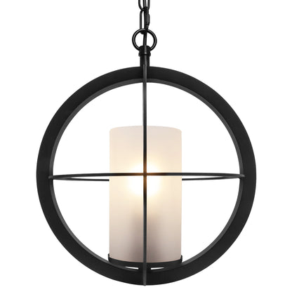 Industrial 3 Ring Ceiling Pendant Light Black Metal Chain Suspended Frosted Glass Lamp Shade