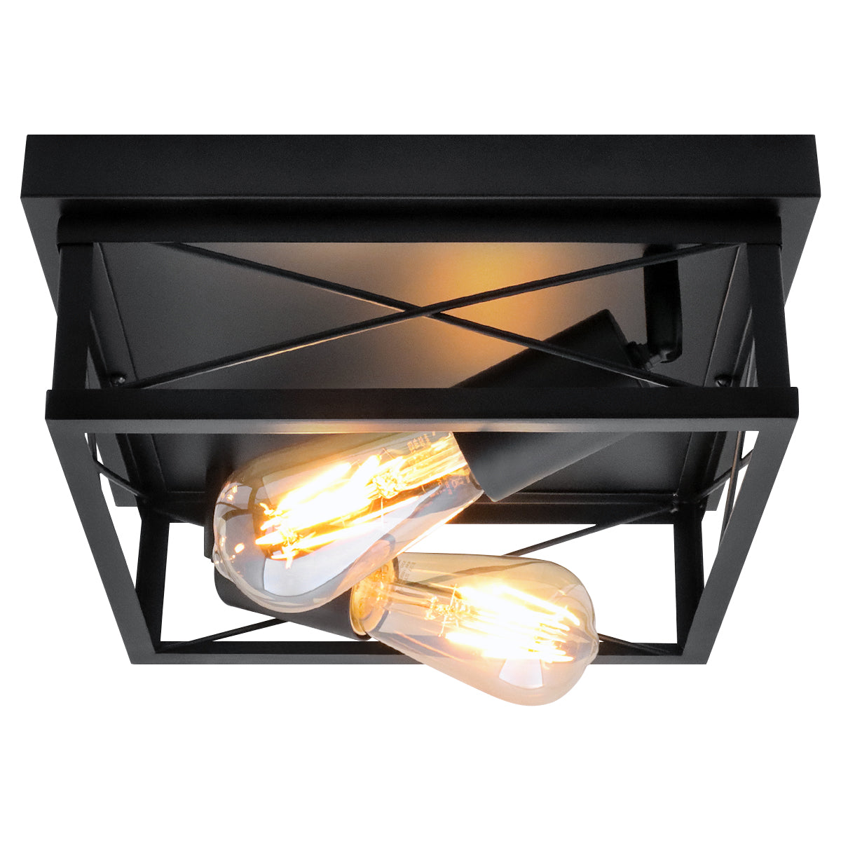 Industrial Black Ceiling Light Square 2 Light Box Lantern Flush Mounted