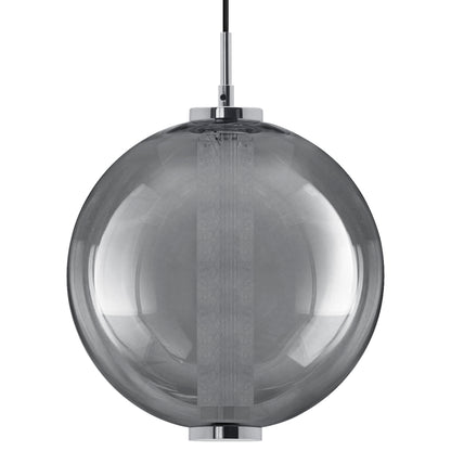 LED Globe Ceiling Pendant Light Smoked Grey Glass Lamp Shade Chrome Holder