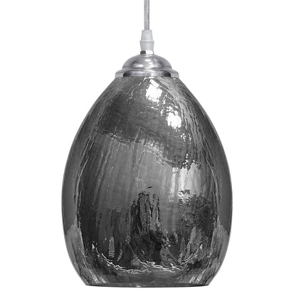 Retro Chrome Ceiling Pendant Light Fixture Grey Cracked Glass Oval Lamp shade