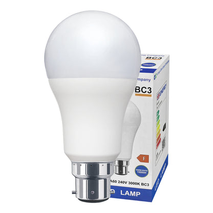 15w 3 Pin Light Bulb LED Warm White 3000K BC3