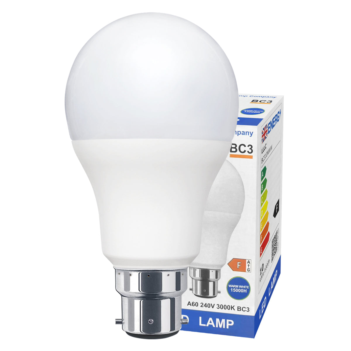 10w 3 Pin Light Bulb LED Warm White 3000k BC3 - Free delivery on all orders