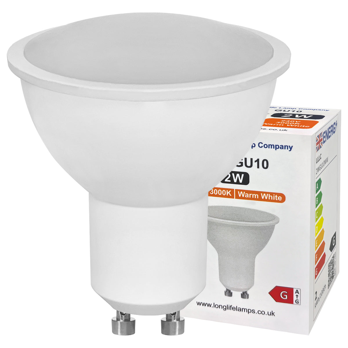 2W LED GU10 Light Bulb Warm White 3000K 5 Pack or 10 PACK