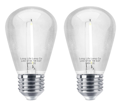 Pack of 2 LED Filament Light Bulb 1w E27 Edison Screw Cool White Decorative Festoon Lamp