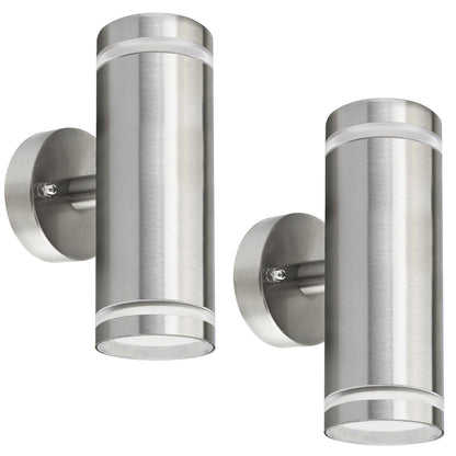 2 x Outdoor Double Wall Lights Stainless Steel GU10 Fitment
